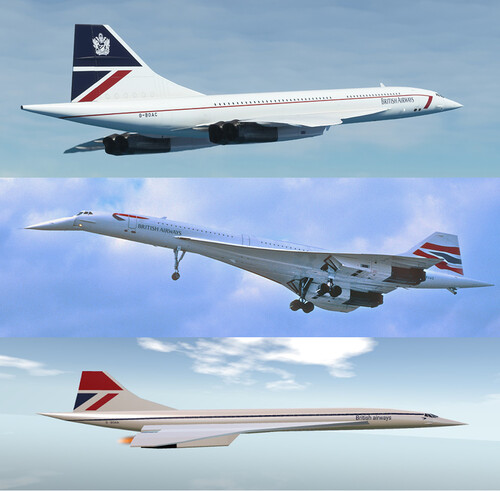 Сборная бумажная модель / scale paper model, papercraft Concorde British Airways (перекрас Currell Graphics) 
