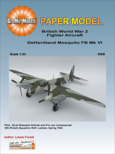 Сборная бумажная модель / scale paper model, papercraft DeHavilland Mosquito FB Mk VI (GreMir Models) 