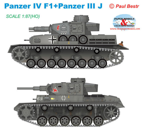 Сборная бумажная модель / scale paper model, papercraft Panzer IV F1 + Panzer III J (BestPaperModels) 