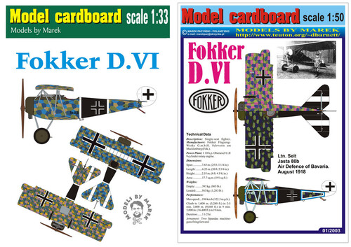 Сборная бумажная модель / scale paper model, papercraft Fokker D.VI (Model cardboard) 