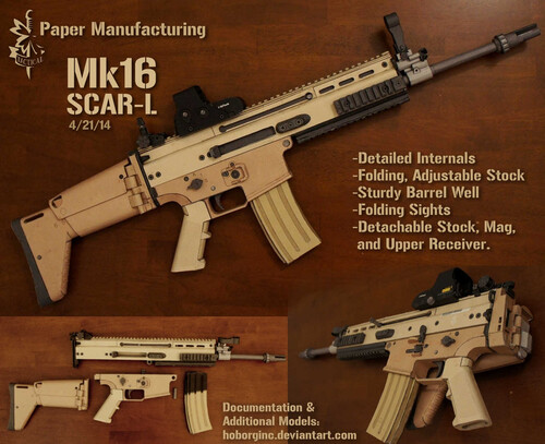Сборная бумажная модель / scale paper model, papercraft Mk16 SCAR-L (Paper Manufacturing) 