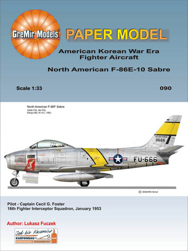 Сборная бумажная модель / scale paper model, papercraft North American F-86E-10 Sabre (перекрас Gremir Models) 