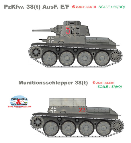 Сборная бумажная модель / scale paper model, papercraft PzKfw (38)t Ausf E-F + Munitionschleper (38)t (BestPaperModels) 