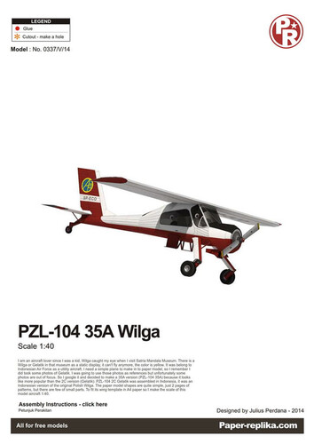 Сборная бумажная модель / scale paper model, papercraft PZL-104 35A Wilga (Paper-Replika) 