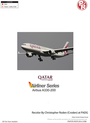 Сборная бумажная модель / scale paper model, papercraft Airbus A330-200 Qatar Airways (перекрас Paper-Replika) 