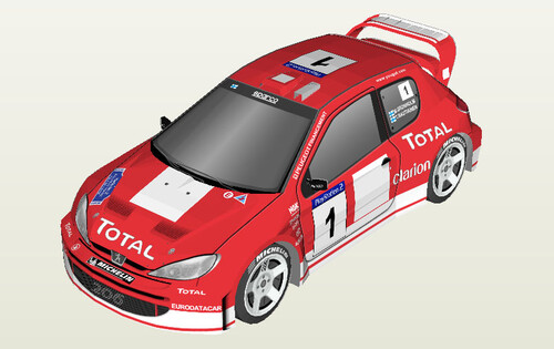 Сборная бумажная модель / scale paper model, papercraft Peugeot 206WRC 