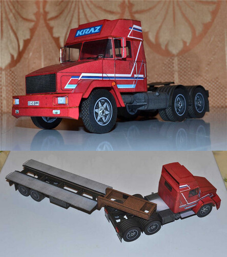 Сборная бумажная модель / scale paper model, papercraft КрАЗ-6444 и полуприцеп 