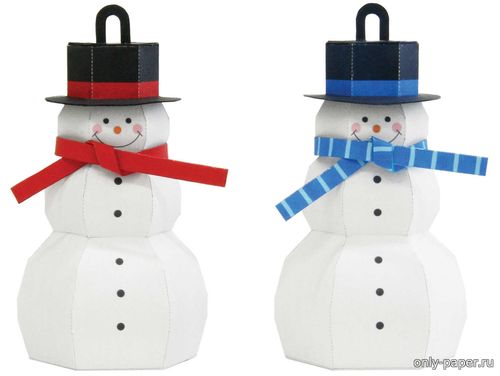 Модель новогоднего украшения в виде снеговика из бумаги/картона