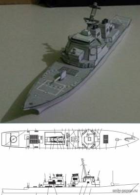 Модель эсминца типа «Арли Бёрк» из бумаги/картона