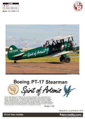 Сборная бумажная модель / scale paper model, papercraft Boeing PT-17 Stearman Spirit of Artemis 