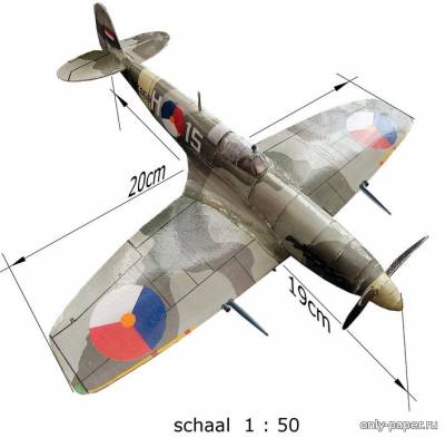 Модель самолета Supermarine Spitfire IXc из бумаги/картона