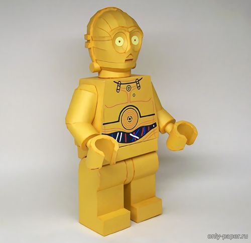 Модель лего-фигуры дроида Си-3-Пи-О из бумаги/картона