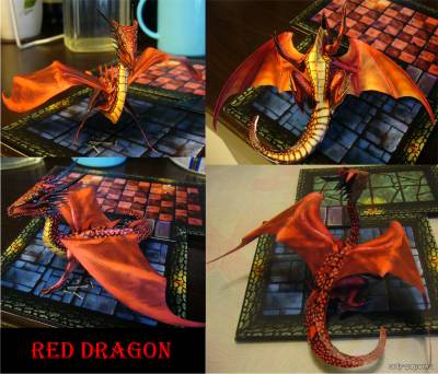 Модель красного дракона из бумаги/картона