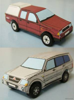 Модели автомобилей Mazda B-Fighter, Mitsubishi Paj из бумаги/картона
