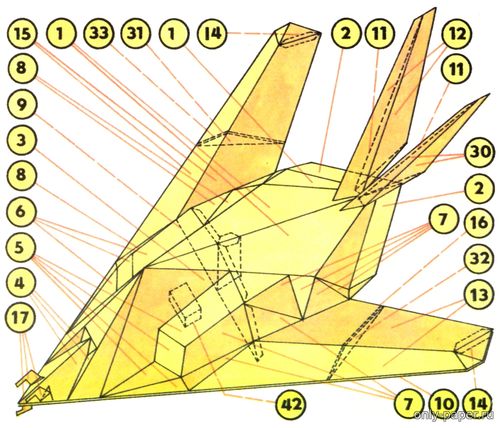 Модель самолета-невидимки F-117A из бумаги/картона