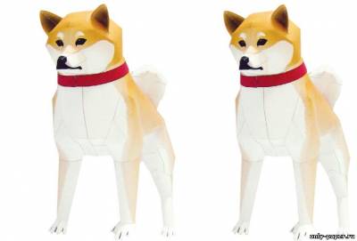 Модель собаки порода Сиба-ину из бумаги/картона