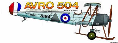Модель самолета Avro 504 из бумаги/картона