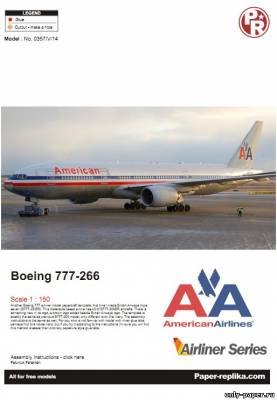 Модель самолета Boeing 777-200 American Airlines из бумаги/картона