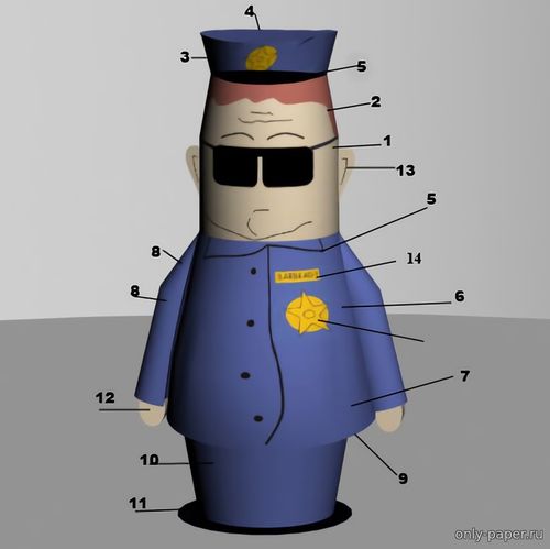 Сборная бумажная модель / scale paper model, papercraft Офицер Барбреди / Officer Barbrady (South Park) [Modeller Design] 