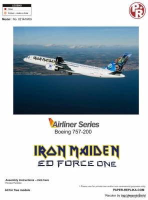 Модель самолета Boeing 757-200 Iron Maiden Ed Force из бумаги/картона