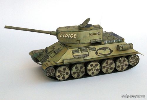 Модель среднего танка T-34 lidice из бумаги/картона