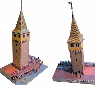 Сборная бумажная модель / scale paper model, papercraft Der Mangenturm (alter Leuchtturm) in Lindau / Bodensee 