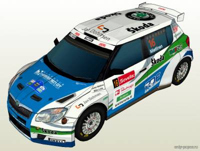 Сборная бумажная модель / scale paper model, papercraft Skoda Fabia S2000 Arctic Lapland Rally Team Rally Drive Finland 