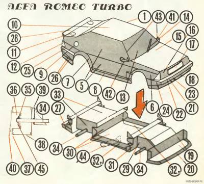 Модель автомобиля Alfa Romeo 75 Turbo из бумаги/картона