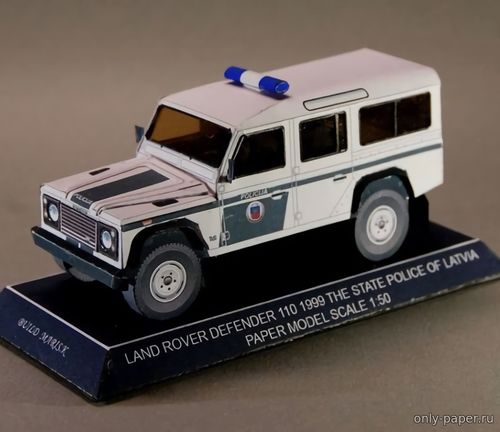 Сборная бумажная модель / scale paper model, papercraft Land Rover Defender 110 полиция Латвии 1999 
