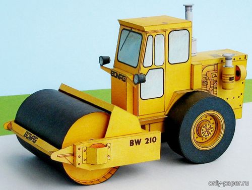 Модель дорожного катка Bomag BW 210 из бумаги/картона