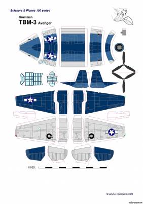 Модель самолета Grumman TBM-3 Avenger из бумаги/картона