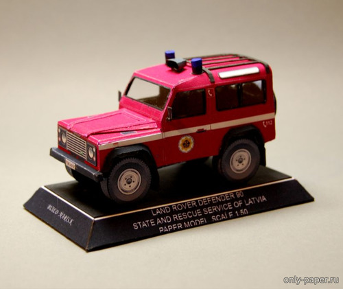 Сборная бумажная модель / scale paper model, papercraft Land Rover Defender 90 пожарная Латвии 