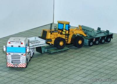 Сборная бумажная модель / scale paper model, papercraft Scania R620 V8 8x4, Komatsu WA500-3, Goldhofer MTL T03 [Mi-Ro] 