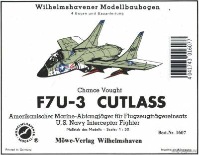 Модель самолета F7U-3 Cutlass из бумаги/картона