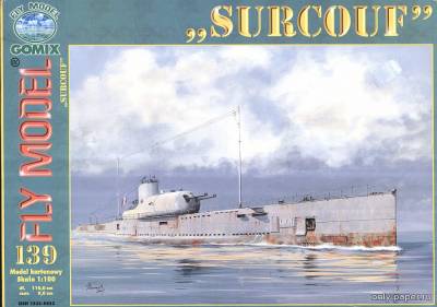 Модель подводной лодки Сюркуф из бумаги/картона