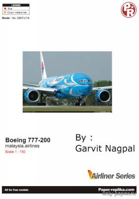 Сборная бумажная модель / scale paper model, papercraft Boeing 777-200 Malaysian Airlines Freedom of Space (Julius Perdana - Garvit Nagpal) 