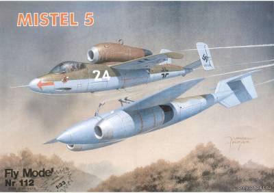 Модель самолета-бомбы Mistel 5 He-162A-2 & AR E377 из бумаги/картона