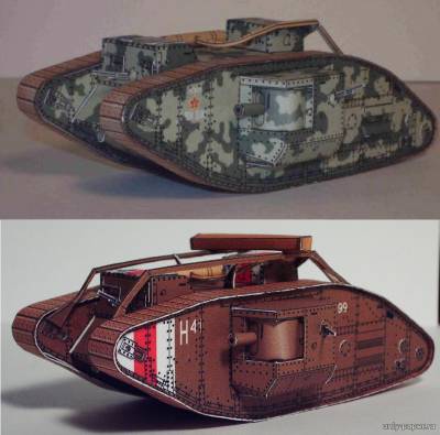 Модель танка Mark V из бумаги/картона