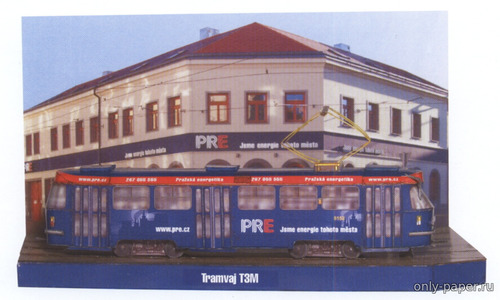 Модель трамвая Tatra T3M из бумаги/картона