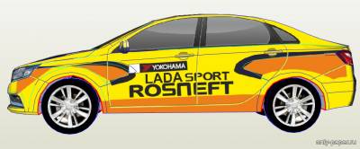 Модель автомобиля LADA Vesta Rosneft 2015 из бумаги/картона