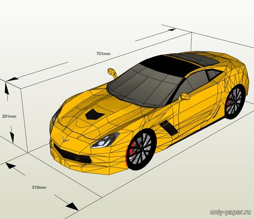 Модель автомобиля Chevrolet Corvette Stingray из бумаги/картона