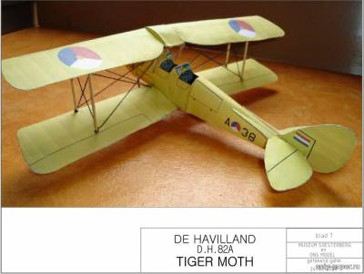 Сборная бумажная модель / scale paper model, papercraft De Havilland D.H. 82A Tiger Moth 