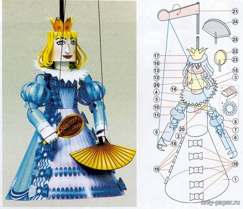 Модель фигуры Принцессы-марионетки из бумаги/картона