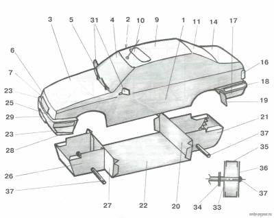 Сборная бумажная модель / scale paper model, papercraft Daewoo Racer (Левша 10/2003) 
