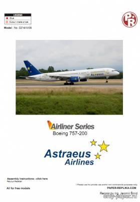 Модель самолета Boeing 757-200 Astraeus Airlines из бумаги/картона