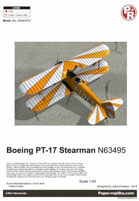 Сборная бумажная модель / scale paper model, papercraft Boeing PT-17 Stearman N63495 (Paper-Replika) 