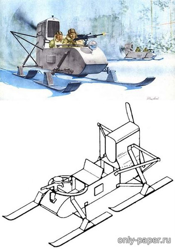 Модель армейских аэросаней РФ-8-ГАЗ-98 из бумаги/картона