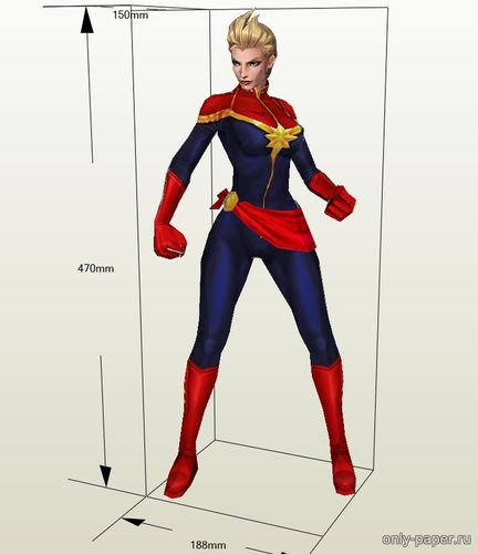 Модель фигуры Капитана Марвел из бумаги/картона