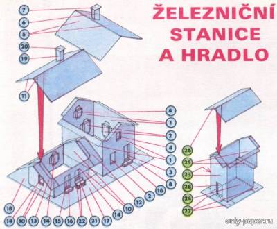 Сборная бумажная модель / scale paper model, papercraft Железнодорожная станция и ворота / Zelezniční stanice a hradlo (ABC 7/1986) 