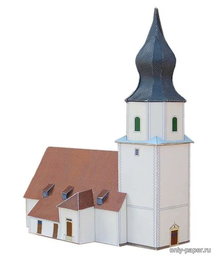 Модель церкви в Кольмнице из бумаги/картона